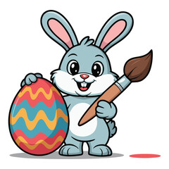 Fototapeta premium Happy Easter Bunny with Painted Egg and Brush