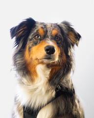 Australian sheep dog studio portrait on white. 