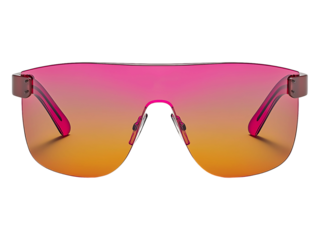 Stylish ombre sunglasses with a modern, rimless design.  Perfect for fashion, summer, and lifestyle imagery.  The vibrant pink to orange gradient adds a pop of color and a sense of playful energy.