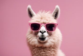 copyspace isolated background lama pink cute sunglasses trendy alpaca bolivia tibetan farm character head wool mammal funny guanaco nature peru animal fluffy ethnic face copy space cuzco portrait