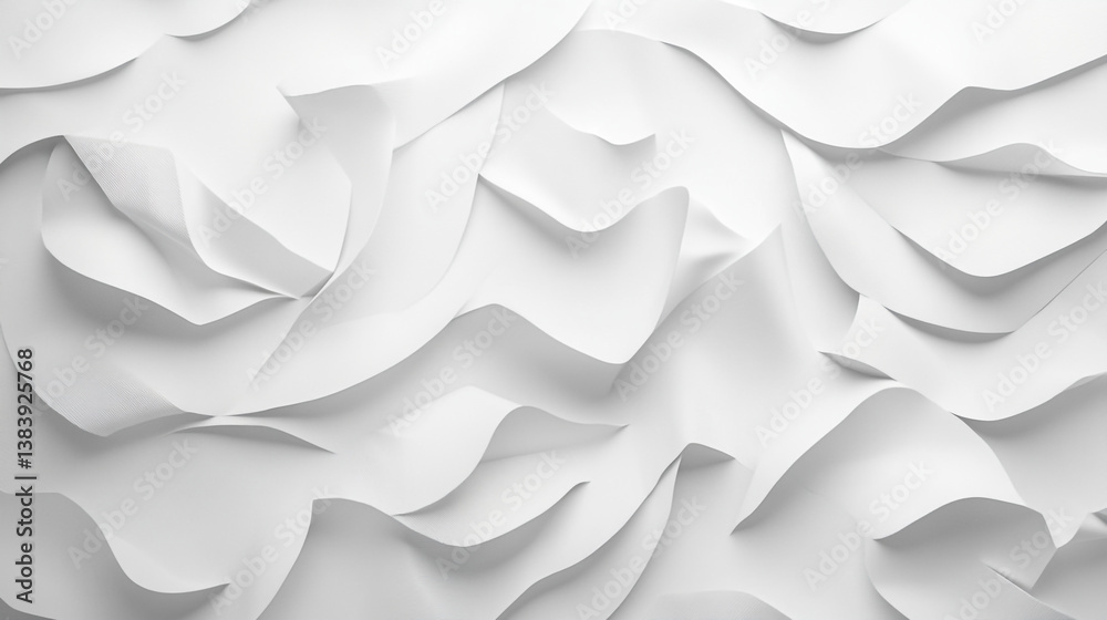 Poster Abstract white background with folded paper texture creating a wave like pattern design element