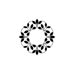 Elegant Black Leaf Wreath Circle Design on White Background