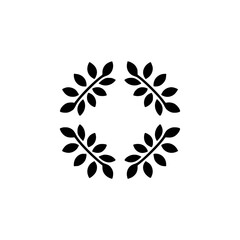 Simple Minimalist Leaf Wreath Icon in Black on Gray Background