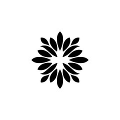 Geometric Black Flower Symbol on White Background, Modern Logo