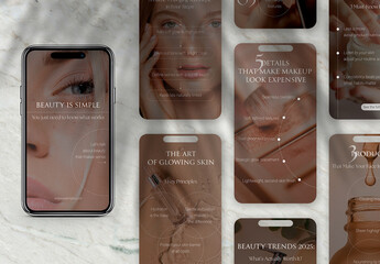 Set of 8 Minimalist Instagram Story Templates for Skincare and Beauty Content, Ideal for Social Media Engagement.