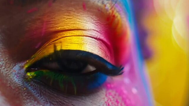 Auge mit gl&auml;nzendem mehrfarbigem MakeUp