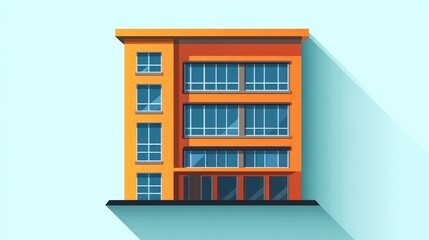Orange building, city skyline, flat design, architectural illustration, website use