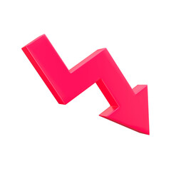 Down red arrow isolated. Down chart concept. 3d rendering