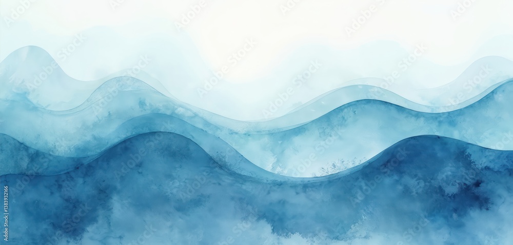 Poster watercolor illustration of blue sea waves. abstract wavy pattern ocean, water surface. teal shades w