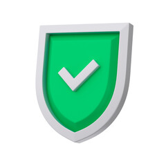 Green shield protection with check icon. Symbol of security or agreement concept. 3d rendering.