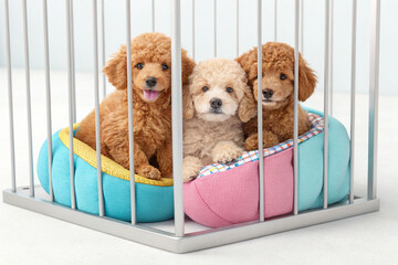 Adorable fluffy poodle puppy in different settings with cute expressions