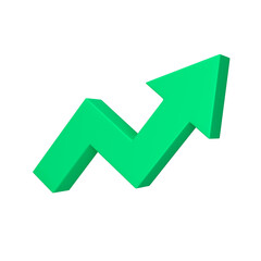 Up green arrow isolated. Rise chart concept. 3d rendering