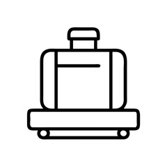 Outline style luggage on wheels vector icon for travel and tourism related designs and creative projects