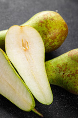 Pears ripe juicy fruit sweet fresh gourmet food background on the table rustic food top view copy space keto and paleo diet vegetarian and vegan food