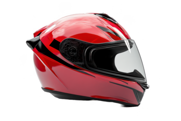 Glossy Red Motorcycle Helmet With Full-Face Visor And Aerodynamic Design Transparent Background