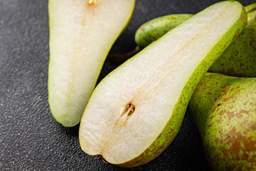 Pears ripe juicy fruit sweet fresh gourmet food background on the table rustic food top view copy space keto and paleo diet vegetarian and vegan food