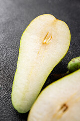 Pears ripe juicy fruit sweet fresh gourmet food background on the table rustic food top view copy space keto and paleo diet vegetarian and vegan food