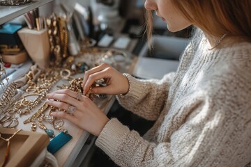 A person shopping online for personalized and handcrafted jewelry.