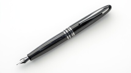 Black fountain pen on white background; writing, office, stationery