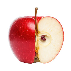 Red Envy apple cut in half showcasing the vibrant interior and seeds, red apple Envy Apple and half isolated on Transparent background