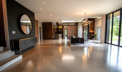 Modern Luxury Home Interior Design: Polished Concrete Floors, Open Concept Living Space