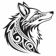 Obraz premium Black and white fox head logo, Wolf logo vector art illustration, fox head vector, wolf head icon, fox logo, wolf logo design
