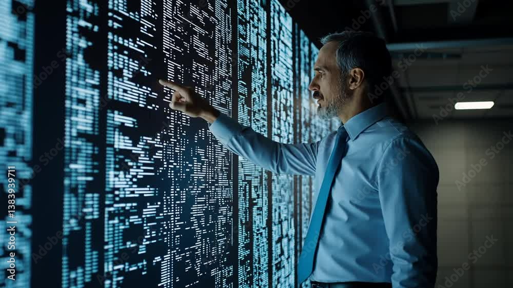 Poster professional developer engaging with software data display generative ai