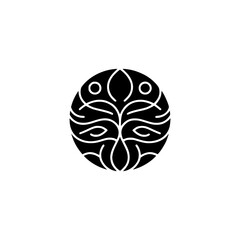 Minimalist Tree of Life Logo, Black and White, Circular Design