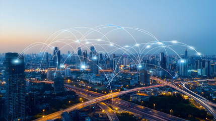 Aerial View Of Connected City At Night
