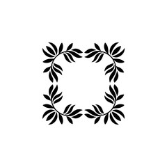 Elegant Black Leaf Frame on White Background, Minimalist Design