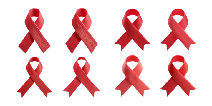 Red Awareness Ribbons for Health Campaigns and Fundraising Events, isolated on transparent background