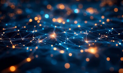 abstract network of interconnected glowing nodes, representing the digital world, and interconnected data