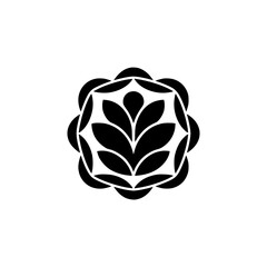 Minimalist Black Flower Icon on White Background