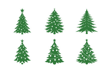 Fototapeta premium Set of Christmas trees in winter with snow and evergreen firs