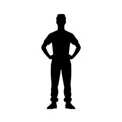 Obraz premium Vector Standing Man Silhouette Front View Casual Wear Hands on Waist Confident Posture