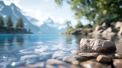 Fototapeta premium Serene Alpine Lake with Clear Water and Rocks