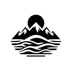 Minimalist Mountain Sunset Logo: Black and White Nature Icon