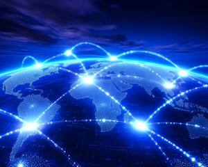 Obraz premium Global network connections visualized on a glowing Earth