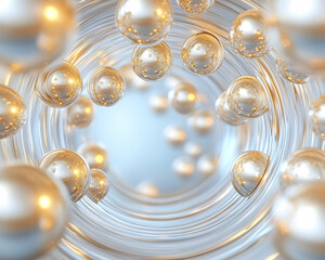 Fototapeta premium Glowing pearls swirling in a light grey, circular vortex