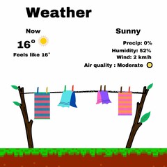 Weather icons set, weather icons, set of weather, Weather icon, Weather illustration indicates a sunny day with a temperature of 16°C. Weather conditions, weather icons,