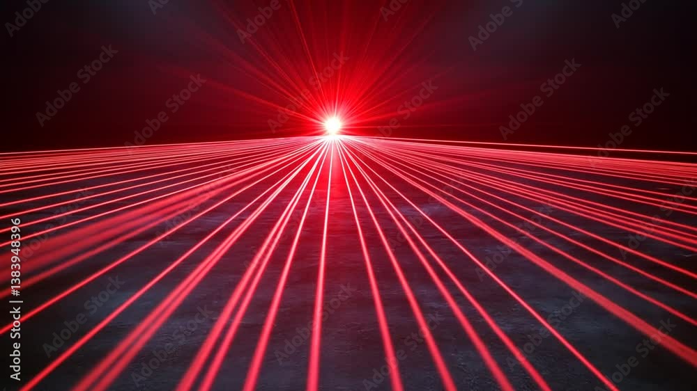 Poster bright red laser light creating striking patterns in a dark space generative ai