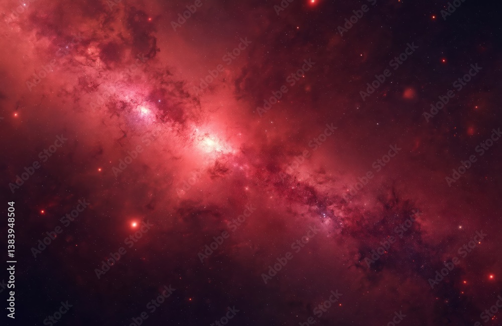 Poster night sky with stars and milky way galaxy in dark red colors. universe cosmos background with nebula