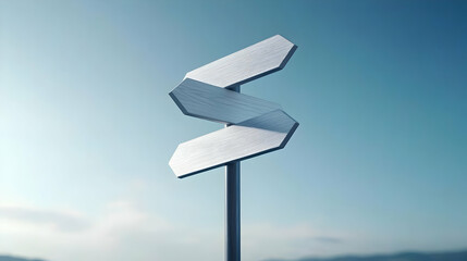 Three Way Signpost Against Light Blue Sky