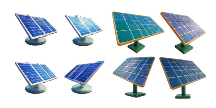 Diverse Solar Panel Designs for Renewable Energy Solutions, isolated on transparent background