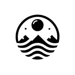 Black and White Mountain Logo in Circle, Modern Minimalist Design