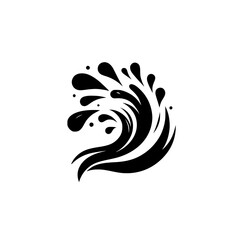 Stylized Black & White Wave Logo Design, Water Splash, Minimalist