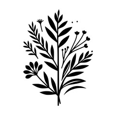 Minimalist Botanical Illustration: Black & White Foliage on White