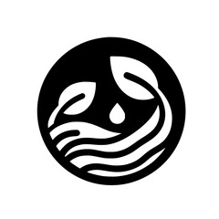 Black and White Eco Logo: Leaves, Waves, and Water Drop