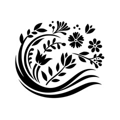 Elegant Floral Silhouette Design, Black and White Vector Illustration