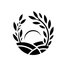 Minimalist Farm Crest: Wheat & Landscape Silhouettes